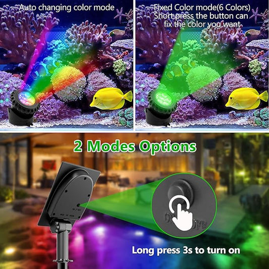 T-SUN Solar Pond Lights,5-IN-1 RGB LED Landscape Spotlights Color Changing Underwater Pond Lights,Outdoor Waterproof Submersible Fountain Lights for Fish Tank Garden Yard Pool Fountain Waterfall Decor