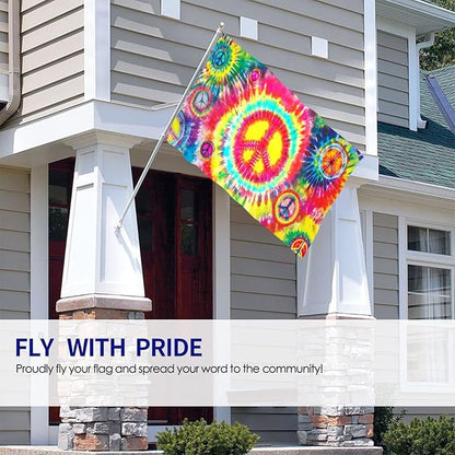 Tie Dye Peace Flag 3x5 Ft Breeze Rainbow Color Hippie Flag Outdoor Indoor Outside Garden Yard Banner Decorative With Metal Grommets Sign