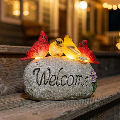 Solar Garden Statues Outdoor Decor, Welcome Sign Garden Sculptures Statue Novelty Birds Figurine Decoration for Patio Yard Porch Art Home Decor