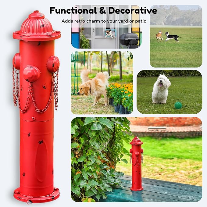 Fire Hydrant for Dogs to Pee On, 24" Metal Dog Fake Fire Hydrant Pee Post Red for Outdoor Training, Pee Pole with Ground Stakes, Fillable Base for Yard, Garden, Patio