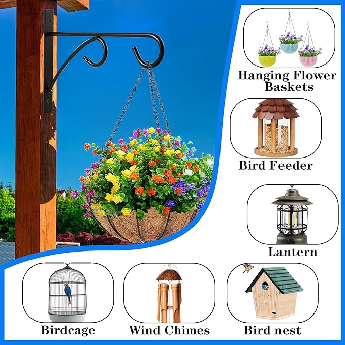 2Pcs Outdoor Bird Feeder Hanger Hooks, 8 Inch Heavy Duty Metal Rust-Resistant Bird Feeder Bracket for Hanging Flower Baskets, Wind Chimes, Bird Feeders, Planters & Lights