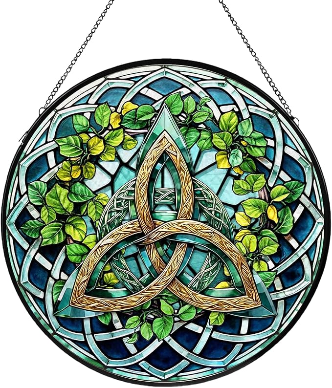 Celtic Knot Stained Glass Window Hanging, Suncatcher Diamond Glass Panel Hangings, Sun Catchers Indoor Windows Wall Art Decoration, Christmas Decor for Home Office Garden Green 7.87 inches