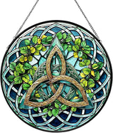 Celtic Knot Stained Glass Window Hanging, Suncatcher Diamond Glass Panel Hangings, Sun Catchers Indoor Windows Wall Art Decoration, Christmas Decor for Home Office Garden Green 7.87 inches