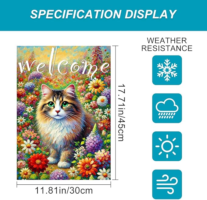BlissYard Spring Welcome Cat Garden Flag Double Sided 12x18 Inch Tabby Cat Garden Flag Funny Floral Tulip Cats Flags Vertical Farmhouse Welcome Yard Spring Summer Seasonal Outdoor Porch Decor
