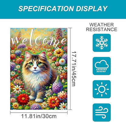 BlissYard Spring Welcome Cat Garden Flag Double Sided 12x18 Inch Tabby Cat Garden Flag Funny Floral Tulip Cats Flags Vertical Farmhouse Welcome Yard Spring Summer Seasonal Outdoor Porch Decor