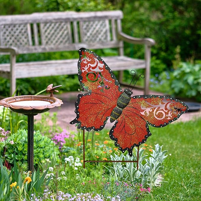 Decorative Butterfly Garden Decor Outdoor Butterfly Garden Stake Decor, Metal Butterfly Yard Stake Garden Insect Decor Patio Lawn Backyard Decor (Combo Color)