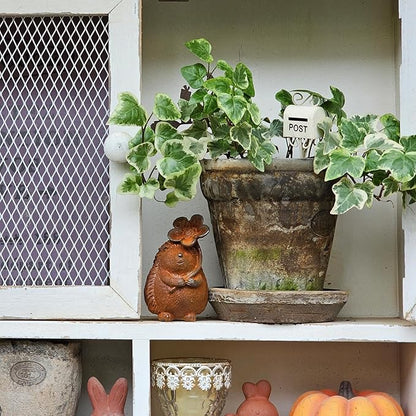 Rust Iron Hedgehog Garden Statue, 3.9 Inch High Cute Animal Garden Figurines for Patio Yard Lawn Outdoor Decor(Rust, White Color) (Rust-Flower)