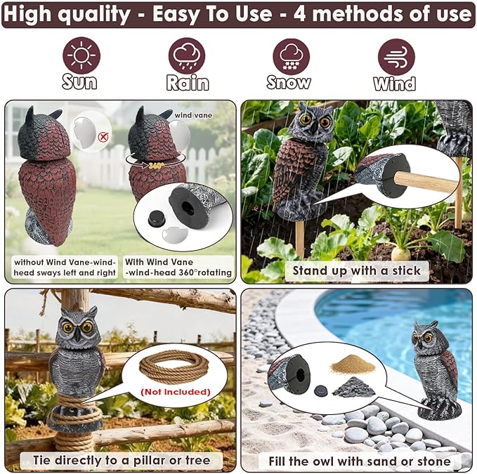 Fake owl Statue Decor, Fake Owls Waterproof for Garden Plant Orchard, Plastic owl Decor for Outside Indoor Home Patio Garden Yard Home Outdoor Decor