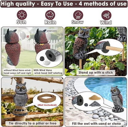 Fake owl Statue Decor, Fake Owls Waterproof for Garden Plant Orchard, Plastic owl Decor for Outside Indoor Home Patio Garden Yard Home Outdoor Decor