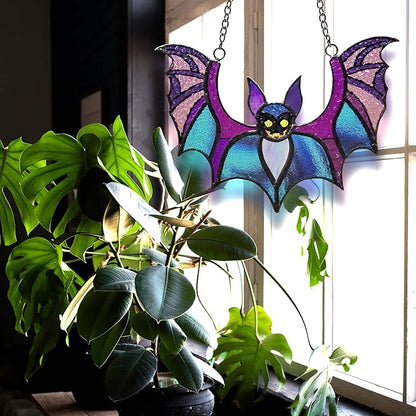 Bat Stained Glass Window Hangings, Halloween Bat Suncatcher Home Decor, Gothic Bat Lovers Gifts.