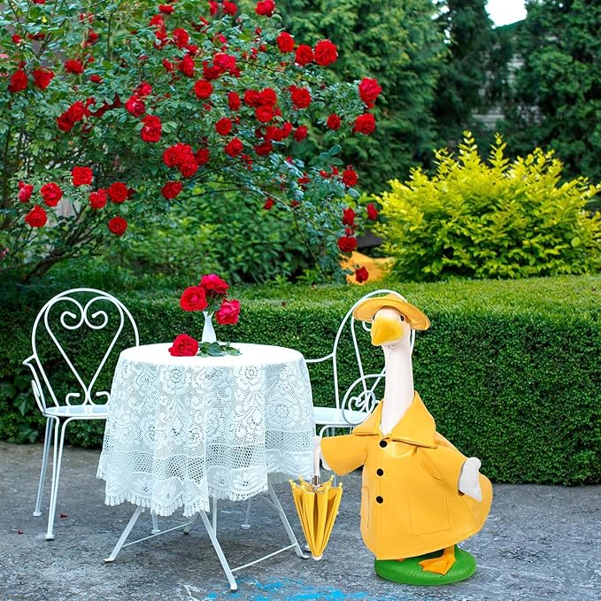 Raincoat Goose Outfits Porch Goose Spring Outfit Goose Raincoat Clothes with Umbrella Hat Fits 23" Geese Statue for Spring Summer Garden Lawn Patio Yard Outdoor Decor (Yellow)
