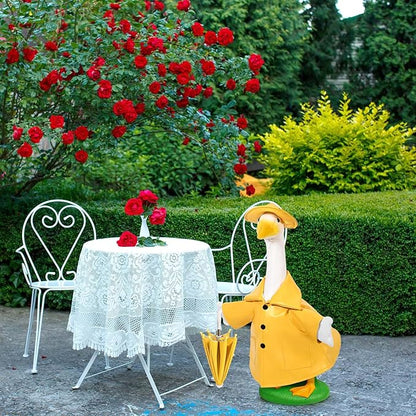 Raincoat Goose Outfits Porch Goose Spring Outfit Goose Raincoat Clothes with Umbrella Hat Fits 23" Geese Statue for Spring Summer Garden Lawn Patio Yard Outdoor Decor (Yellow)