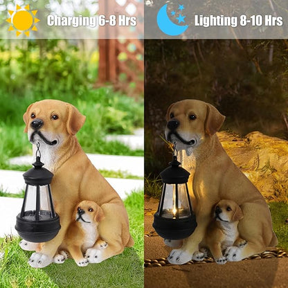 Garden Dog Statues Outdoor Decor, Solar Lights Outdoor Labrador Figurine Solar Dog Ornaments for Patio, Lawn, Yard Art Decoration, Housewarming Garden Gift