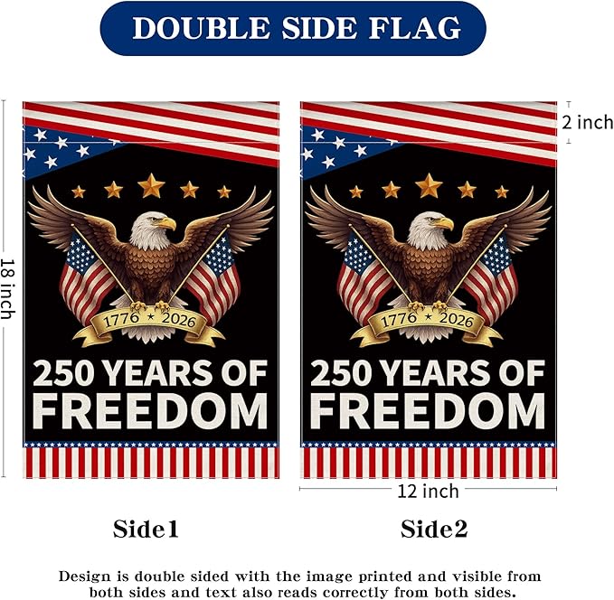 250th Anniversary America Garden Flag, 250 Anniversary USA Flag Patriotic Banner 250 Years of Freedom Yard Sign Eagle Design 4th of July Double-Sided Waterproof 1776-2026 Commemorative Flag 12x18 Inch