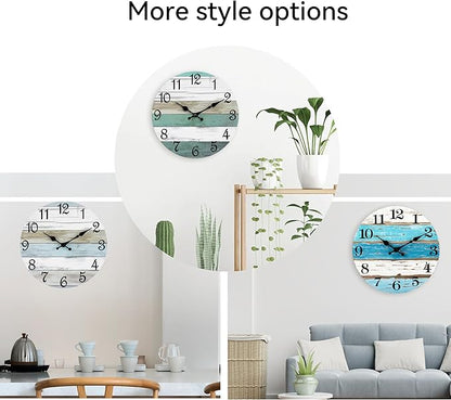 CHYLIN Wall Clock, Beach Themed Blue Wall Clocks Battery Operated Silent Non-Ticking, 8 Inch Vintage Rustic Coastal Nautical Clock Decorative for Kitchen Office Bathroom Bedroom 8