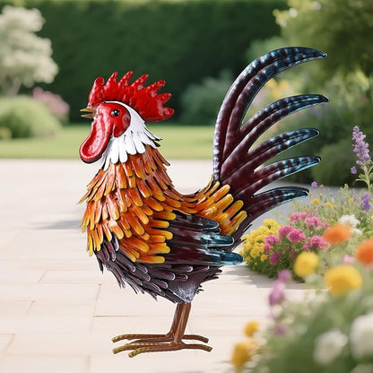 Shorayn Rooster Garden Statue Metal Chicken Yard Art Decor Outdoor Sculpture Figurines