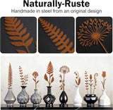 12 Pcs Rusty Metal Flowers and Plants, Rustic Metal Fern Leaf Garden Stakes, Rusty Plant Shaped Decoration for Flower Arrangement Potted Plants Outdoor Lawn Yard Courtyard Art