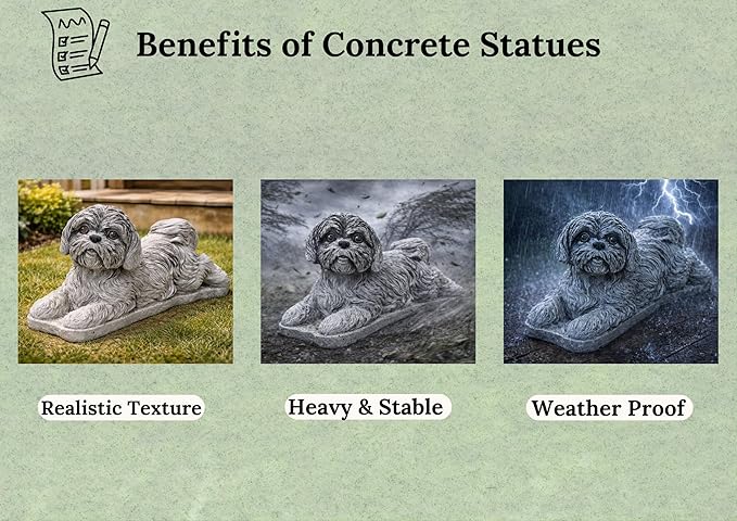 Shih Tzu Memorial Statue Yard Pet Memorial Puppy Sculpture Concrete Dog Figurine Painted Shih Tzu Statuary Pet Loss Gift Stone Grave Marker Lawn Ornament