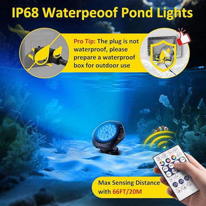 T-SUN Color Changing Underwater Pond Lights, IP68 Waterproof Fountain Lights Dimmable Timer Submersible LED Landscape Spotlights for Outdoor Koi Fish Tank Aquarium Garden(Set of 5)