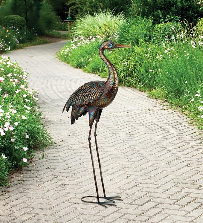 Regal Art & Gift Illumine Crane Metal Statue – Indoor Outdoor Decorative Sculpture for Home & Garden Décor, Weather-Resistant Yard Art Figure for Patio, Lawn - Downward Gaze