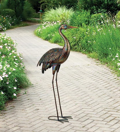 Regal Art & Gift Illumine Crane Metal Statue – Indoor Outdoor Decorative Sculpture for Home & Garden Décor, Weather-Resistant Yard Art Figure for Patio, Lawn - Downward Gaze