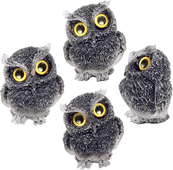 Nupuyai 3 inches Orgone Resin Crystal Chips Tumbled Stone Owl Statue, Mini Hand Carved Stone Crystal Animal Figurines for Tabletop Indoor Outdoor, Black Obsidian
