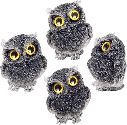 Nupuyai 3 inches Orgone Resin Crystal Chips Tumbled Stone Owl Statue, Mini Hand Carved Stone Crystal Animal Figurines for Tabletop Indoor Outdoor, Black Obsidian