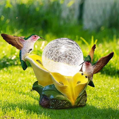 Solar Garden Statue Hummingbird Figurine - Hummingbird Flower Carry Magic Orb Solar LED Lights for Outdoor Statue Decoration for Patio, Balcony, Yard, Lawn Ornament