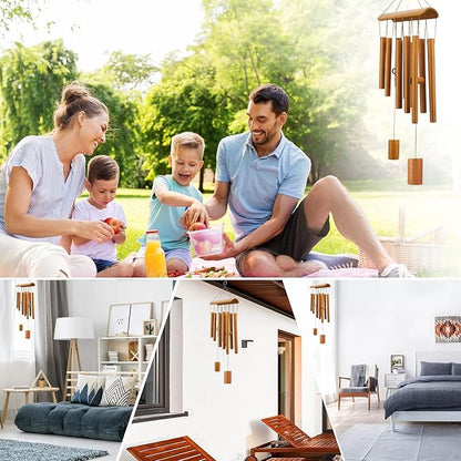 Virekm Windchimes Outdoors, Memorial Wind Chimes, Bamboo Wind Chimes for Outside Clearance Deep Tone for Patio Garden Home Décor, Natural Beautiful Sound