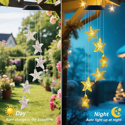 Starfish Wind Chime,Christmas Solar Wind Chimes for Outside,Waterproof Hanging Solar Lights 6 Color Changing LED Light Windchime Outdoor Decor Gift for Holiday Garden Porch Patio Yard Decor