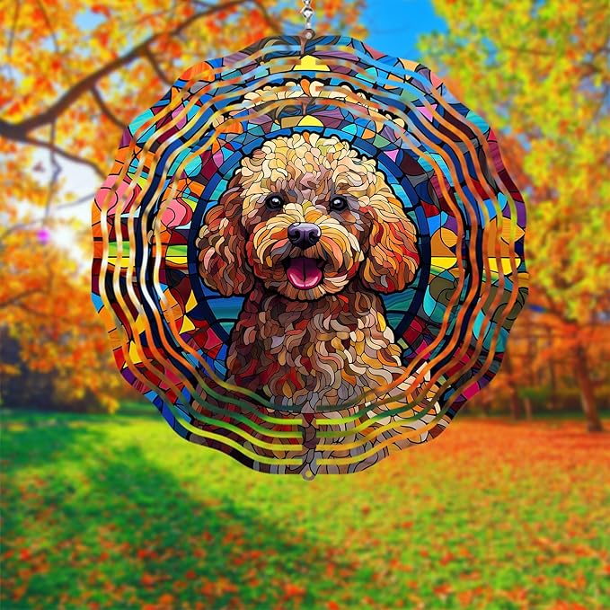 Poodle Dog Wind Spinners Outdoor Dog Memorial Gifts, 3D Metal Kinetic Hanging Garden Wind Spinner, Spinner Decor, Wind Sculptures for Outdoor & Indoor, Window, Yard Decor (Poodle 3)
