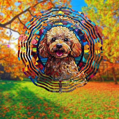 Poodle Dog Wind Spinners Outdoor Dog Memorial Gifts, 3D Metal Kinetic Hanging Garden Wind Spinner, Spinner Decor, Wind Sculptures for Outdoor & Indoor, Window, Yard Decor (Poodle 3)