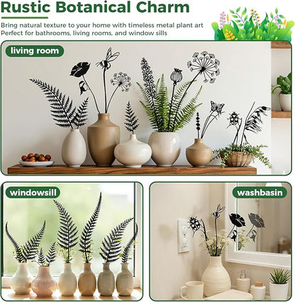 3-Pack Insect Metal Garden Stakes for Indoor&Outdoor Potted Plants, Rustic Metal Flowers for Outside, Decorative Outdoor Status,Gift-Boxed Garden Decor(Black Ladybug&Bee Flower Set)