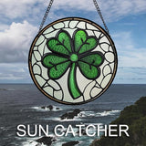 Stained Glass Window Hanging Green Lucky Clover Large 15" - Suncatcher Door Garden Sun Catcher Irish Decoration Birthday Christmas St. Patrick's for Mom Men Woman Nana