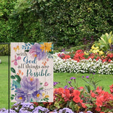Artofy with God All Things are Possible Christian Small Decorative Garden Flag, Spring Summer Religious Purple Peony Flower Yard Outside Decor, Inspirational Farmhouse Outdoor Home Decoration 12 x 18