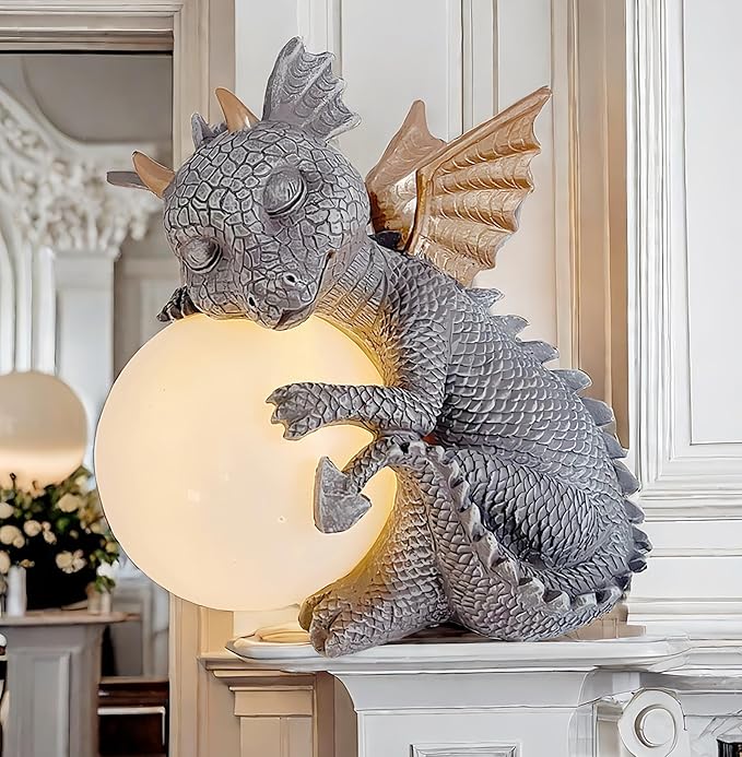 8.7" Solar Dragon Garden Statue,LED Figurine Light,Resin Outdoor Sculpture,Solar Patio Accent Decor,Night Garden Light Statue,Powered Sculpture Yard Art,Landscape Decor,Path Light Ornament