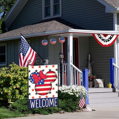 Welcome 4th of July House Flags for Outdoor Decoration, Patriotic Air Balloon Stars Large Yard Flag,Decorative 250th America Years Anniversary Decor for Summer Outside,28x40 Inch Vertical Double Sided