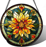 Stained Glass Window Hanging - Retro Yellow Flower Suncatcher for Door Garden Home Decor Dahlia Sun Catcher Christmas Birthday for Lovers Friend Women Mom Nana 6.3 in