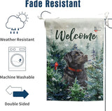 Welcome Winter Garden Flags Black Lab Garden Flag Cardinal Birds on Snowy Pine Tree Flag Labrador Dog Yard Flags for Outside 12x18 Double Sided Christmas Decorative Lawn Flags