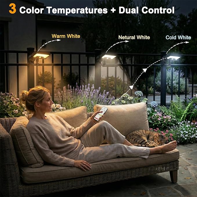 Magnetic Solar Lights Outdoor with Motion Sensor, 3CCT Solar Fence Lights Outdoor with 92 LEDs, 3 Modes, Magnetic & Adhesive Mount, IP65 Waterproof Security Lights for Wall Patio Fence Deck(Black)