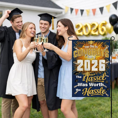 Graduation Decorations 2026 - Class of 2026 Garden Flag | Graduation Decor Party Favors Supplies for Outdoor Indoor Double-Side Backdrop Banner for Garden Porch Patio Lawn Yard Home,12x18Inch (Blue)