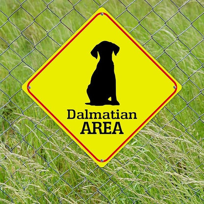 Warning Dalmatian Area Metal Tin Sign Dalmatian Dog Caution Crossing Xing Street Sign Yellow Diamond Shape Funny Metal Sign For Indoor Outdoor Highway12x12in