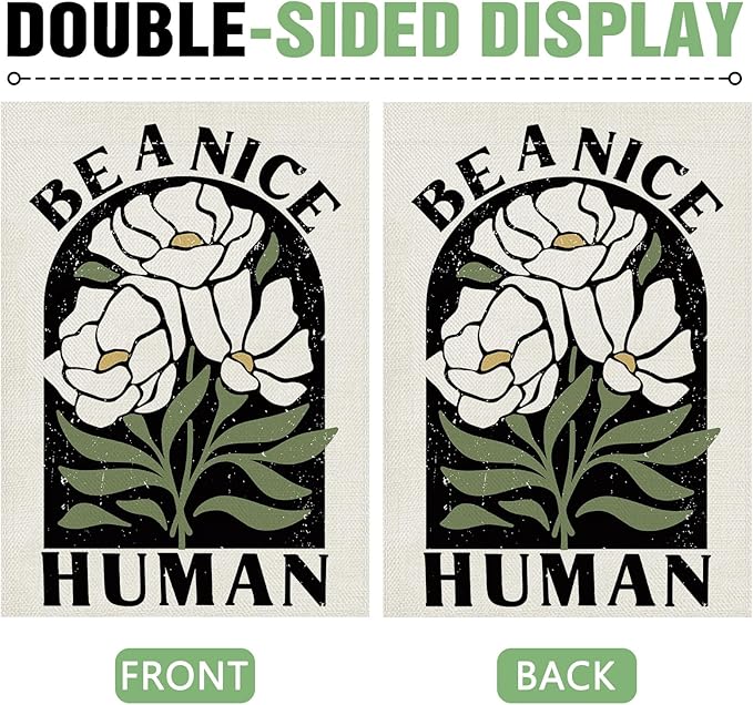 Dyrenson Inspirational Flower 28 x 40 House Flag Double Sided, Motivational Be A Nice Human Floral Garden Yard Decoration, Spring Summer Burlap Outdoor Decor Decorative Large Flag