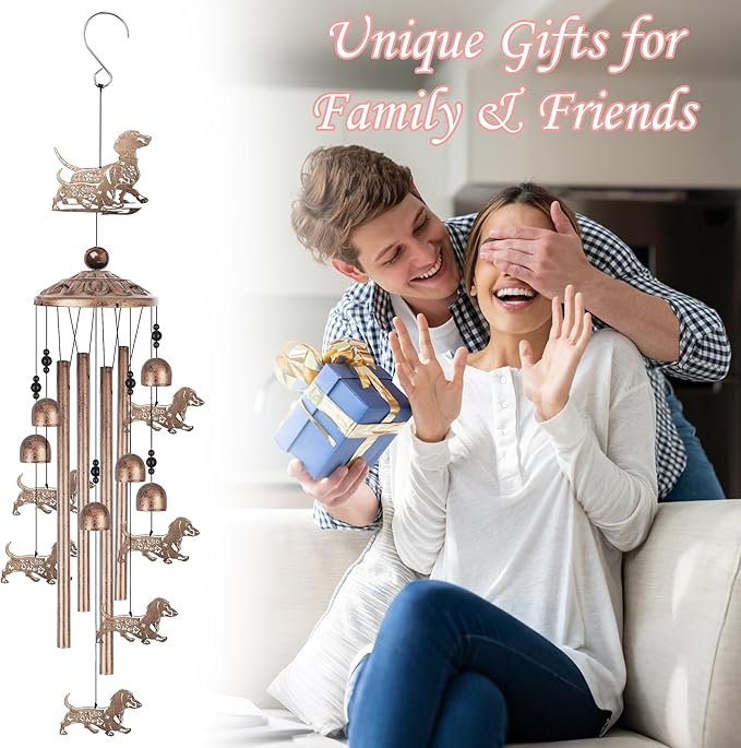 Dachshund Wind Chime for Outside, Dachshund Gifts for Women Men, Metal Dog Wind Chime Yard Art, Birthday Gift, Soothing Home Garden Patio Outdoor Indoor Decor for Dog Lover