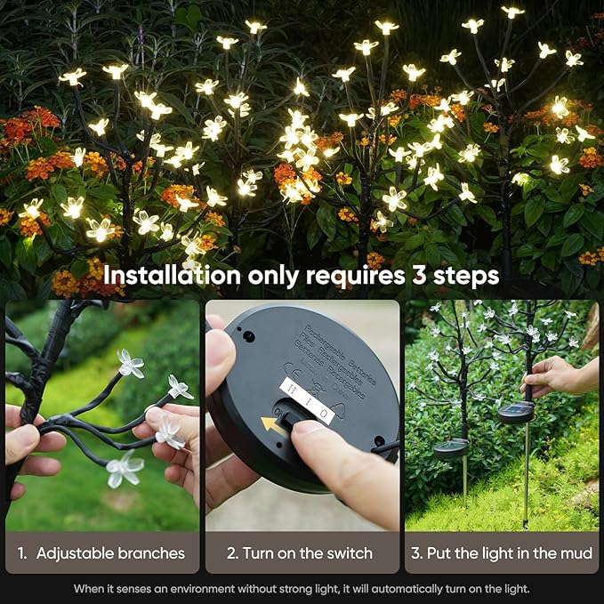 Solar Garden Lights Outdoor Waterproof,Garden Decor Solar Flowers For Outside Decorative,4Pack 2Modes Solar Powered Fairy Outdoor Decorations for Yard Patio Pathway, Gardening Gifts Mothers Day