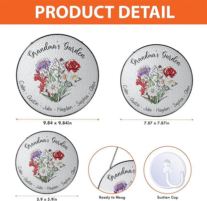 Personalized Grandma’s Garden Stained Glass Window Hanging Ornament, Custom Birth Month Flowers with Kids’ Names, Grandma Love Grows Here Floral Art Decoration, for Mom Grandma/3