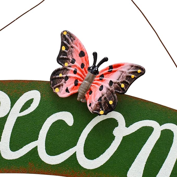 Sunflower Welcome Sign Metal Hanging Welcome Plaque for Wall Front Door - Decorative Flower Yard Signs Spring Wreath Decor for Garden Porch Patio Backyard (H)