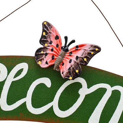 Sunflower Welcome Sign Metal Hanging Welcome Plaque for Wall Front Door - Decorative Flower Yard Signs Spring Wreath Decor for Garden Porch Patio Backyard (H)