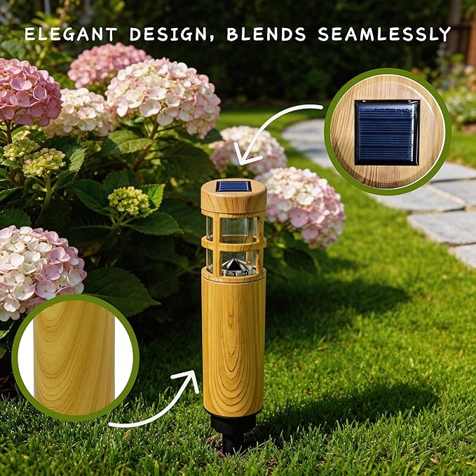 Solar Pathway Lights, 4 Pack LED Solar Lights Outdoor Waterproof, Wood-grain Color Style, Warm Yellow Light Auto On/Off, Solar Pathway Lights for Your Garden, Landscape, Path, Yard, Walkway Decor