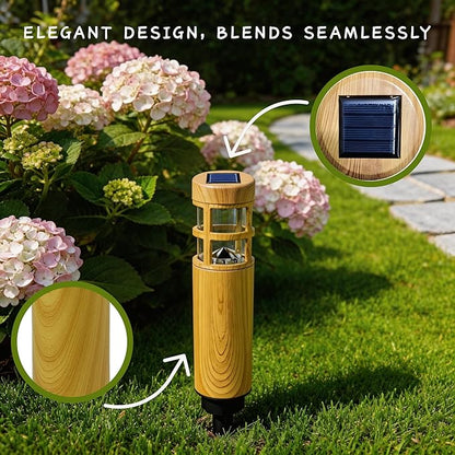 Solar Pathway Lights, 4 Pack LED Solar Lights Outdoor Waterproof, Wood-grain Color Style, Warm Yellow Light Auto On/Off, Solar Pathway Lights for Your Garden, Landscape, Path, Yard, Walkway Decor